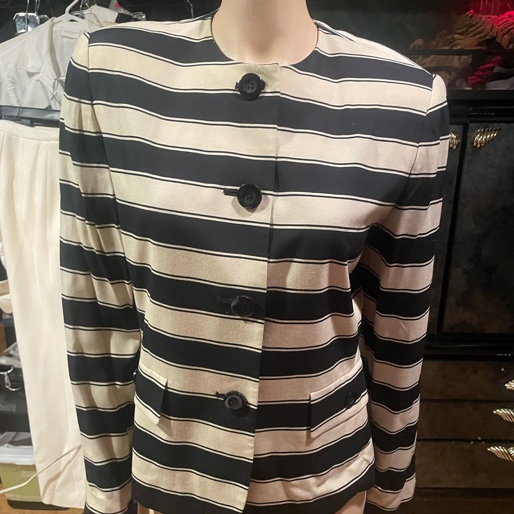 Kasper Black and Cream Striped Blazer